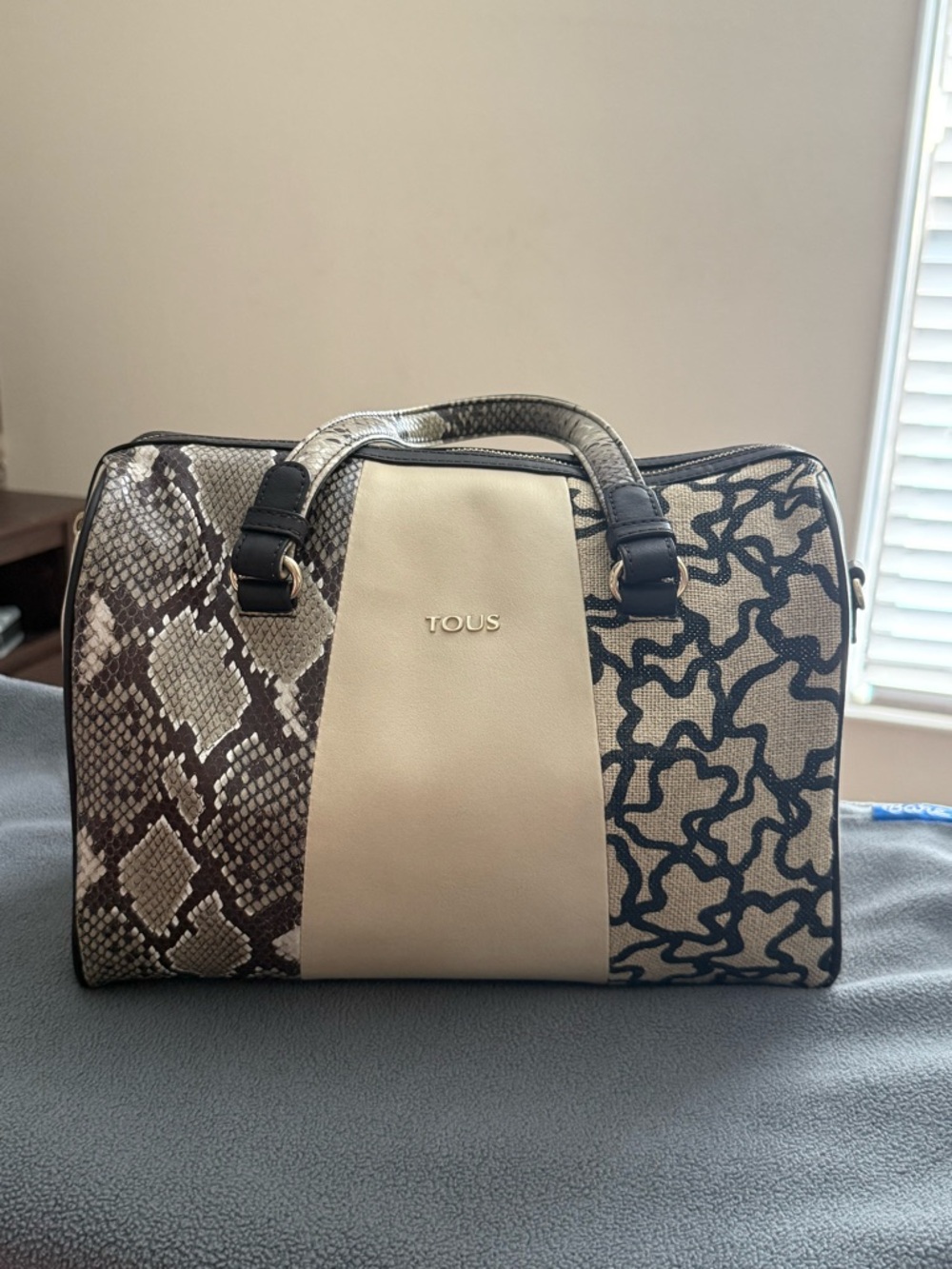 TOUS Beige, Black & Brown Mixed-Pattern Satchel